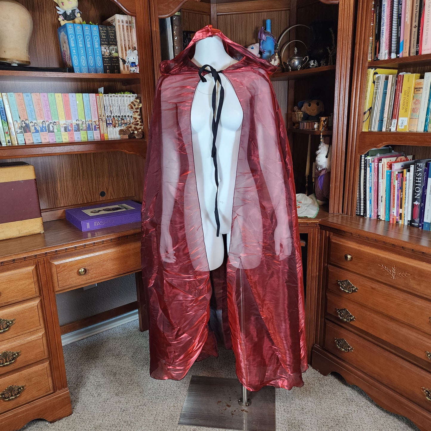 Fae Shimmer Cloak- Red/Black Iridescent Metallic Organza