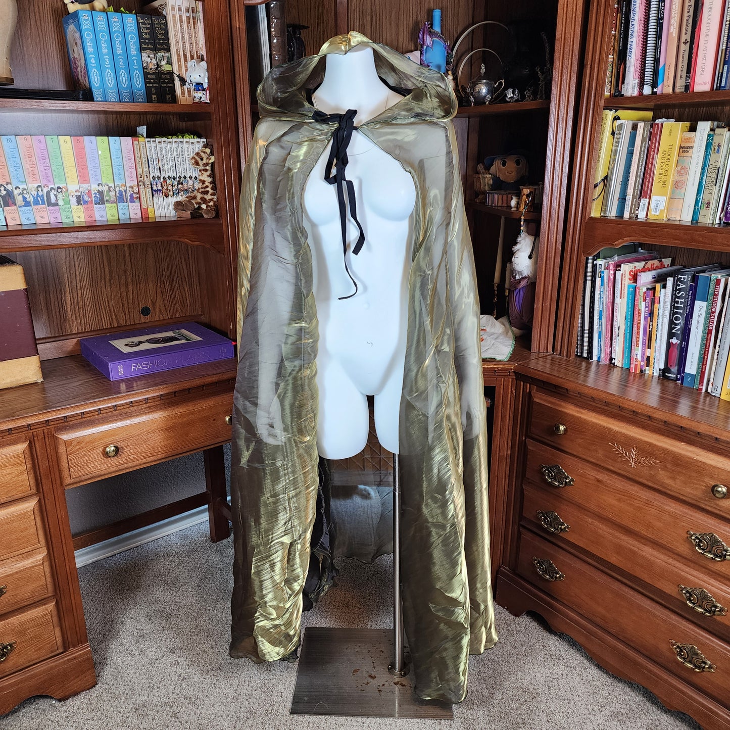Fae Shimmer Cloak- Olive Iridescent Metallic Organza