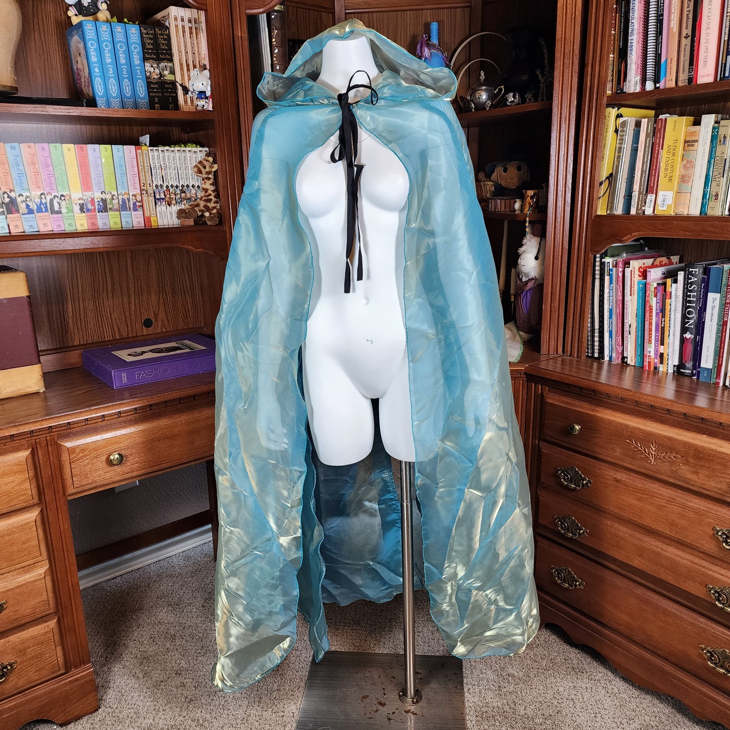 Fae Shimmer Cloak- Gold/Blue Iridescent Metallic Organza