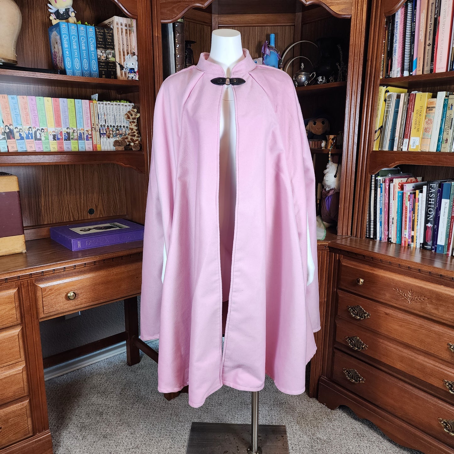 Market Day Cape- Powder Pink Mid-Length Cape with Collar and Arm Slits