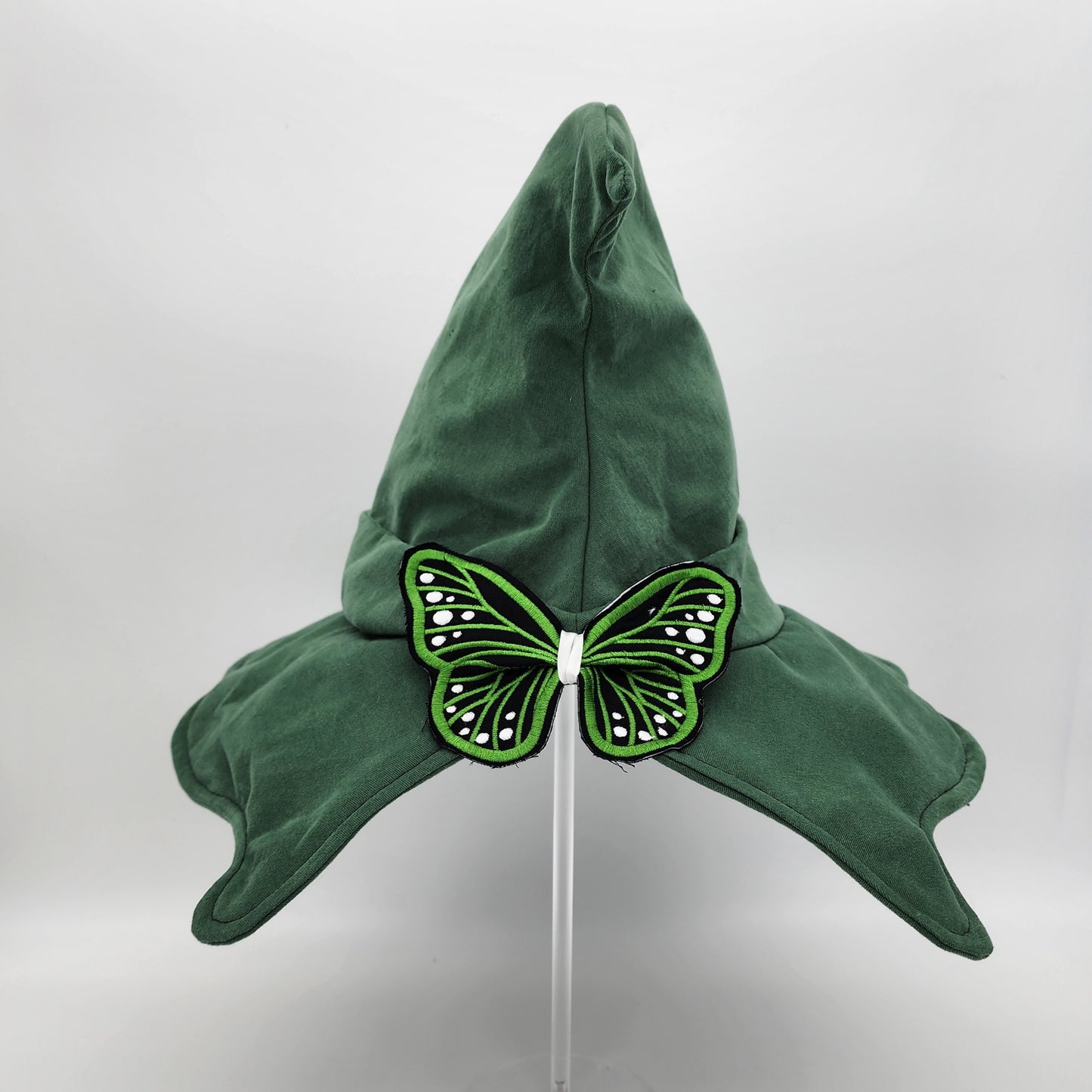 Butterfly Witch Hat- Emerald Green with Green and White Embroidery