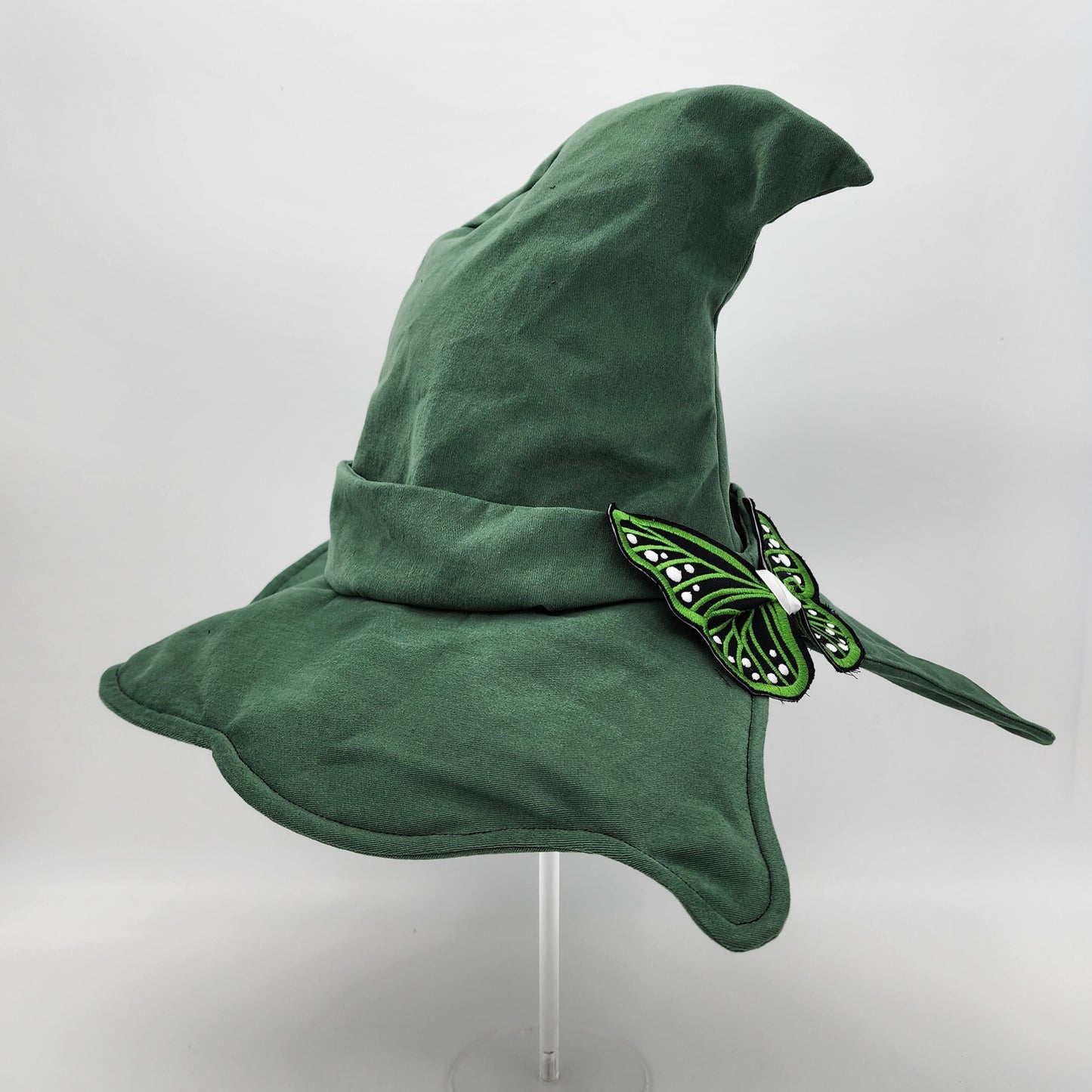 Butterfly Witch Hat- Emerald Green with Green and White Embroidery