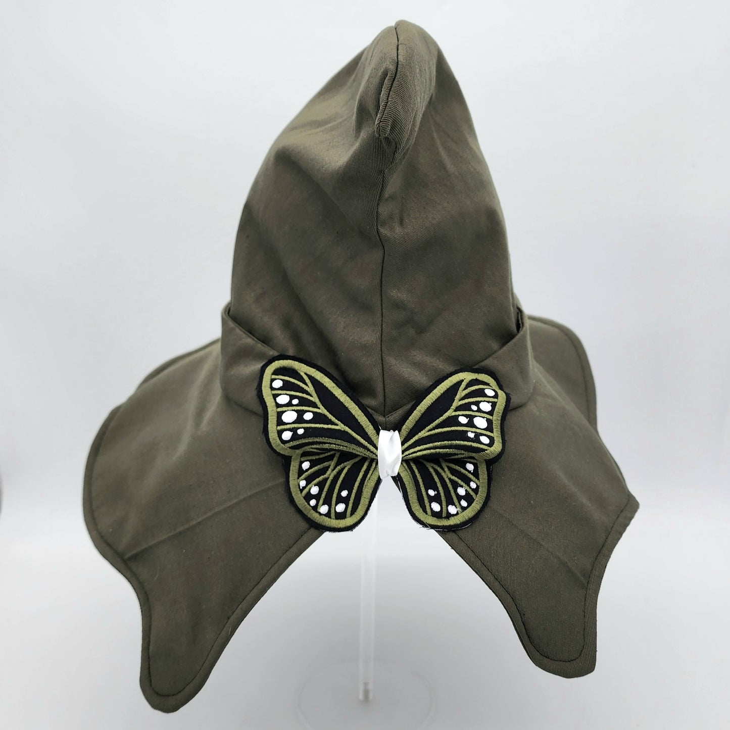Butterfly Witch Hat- Olive Green with Olive and White Embroidery
