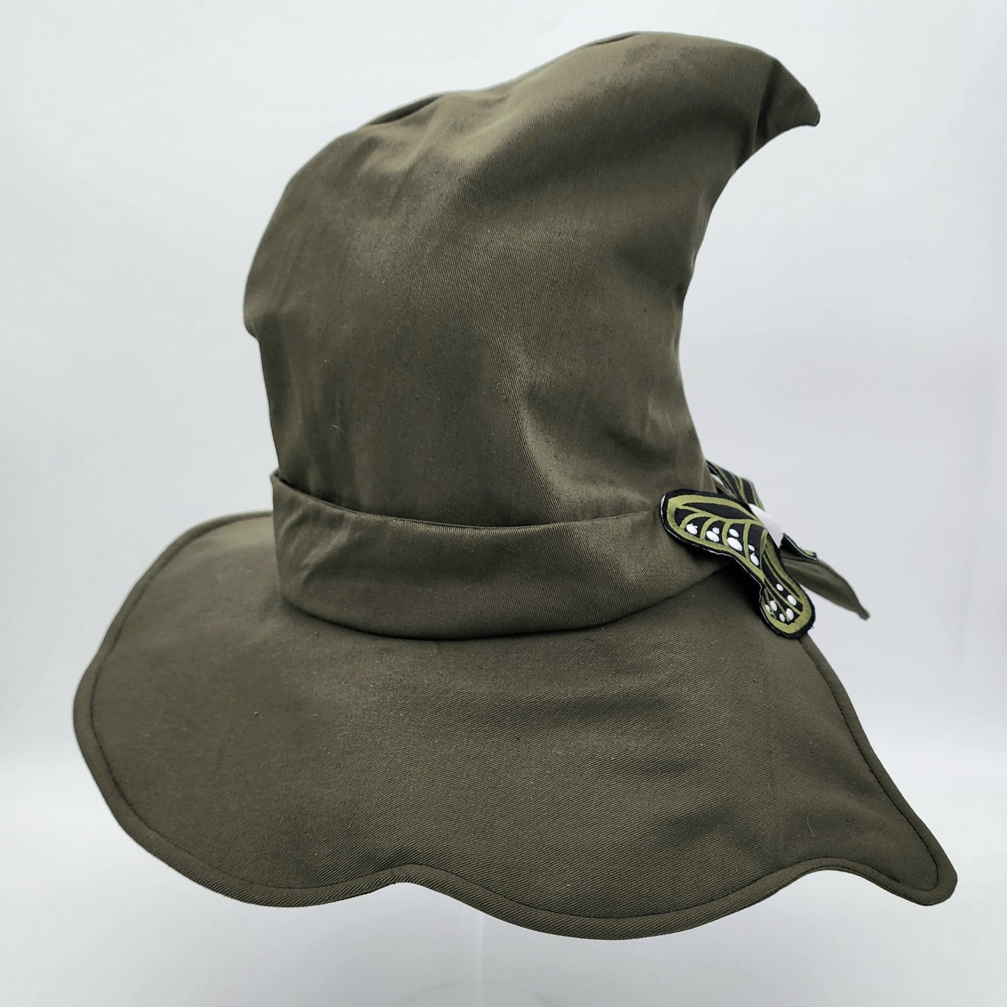 Butterfly Witch Hat- Olive Green with Olive and White Embroidery