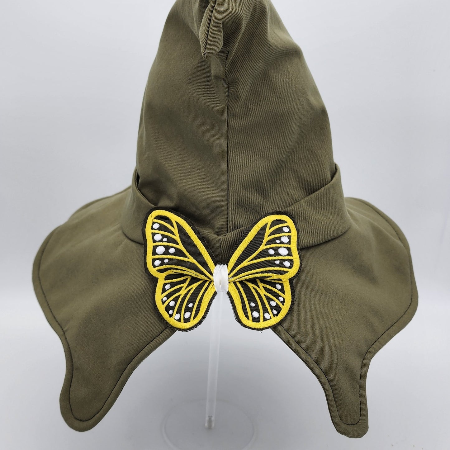 Butterfly Witch Hat- Olive Green with Gold and White Embroidery