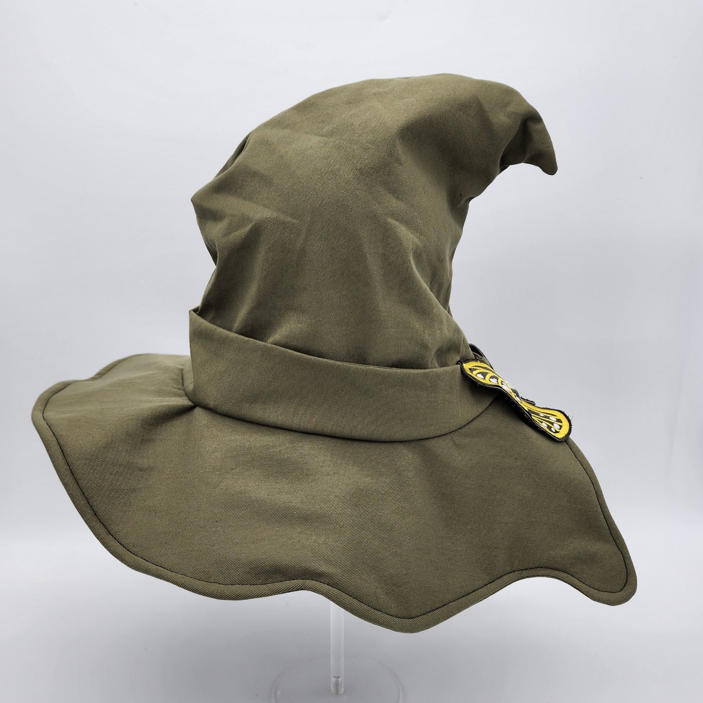 Butterfly Witch Hat- Olive Green with Gold and White Embroidery