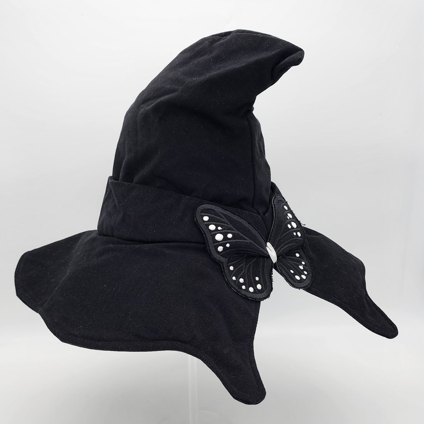 Butterfly Witch Hat- Black with Black and White Embroidery