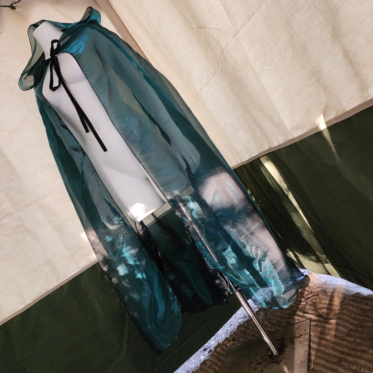 Fae Shimmer Cloak- Green Iridescent Metallic Organza