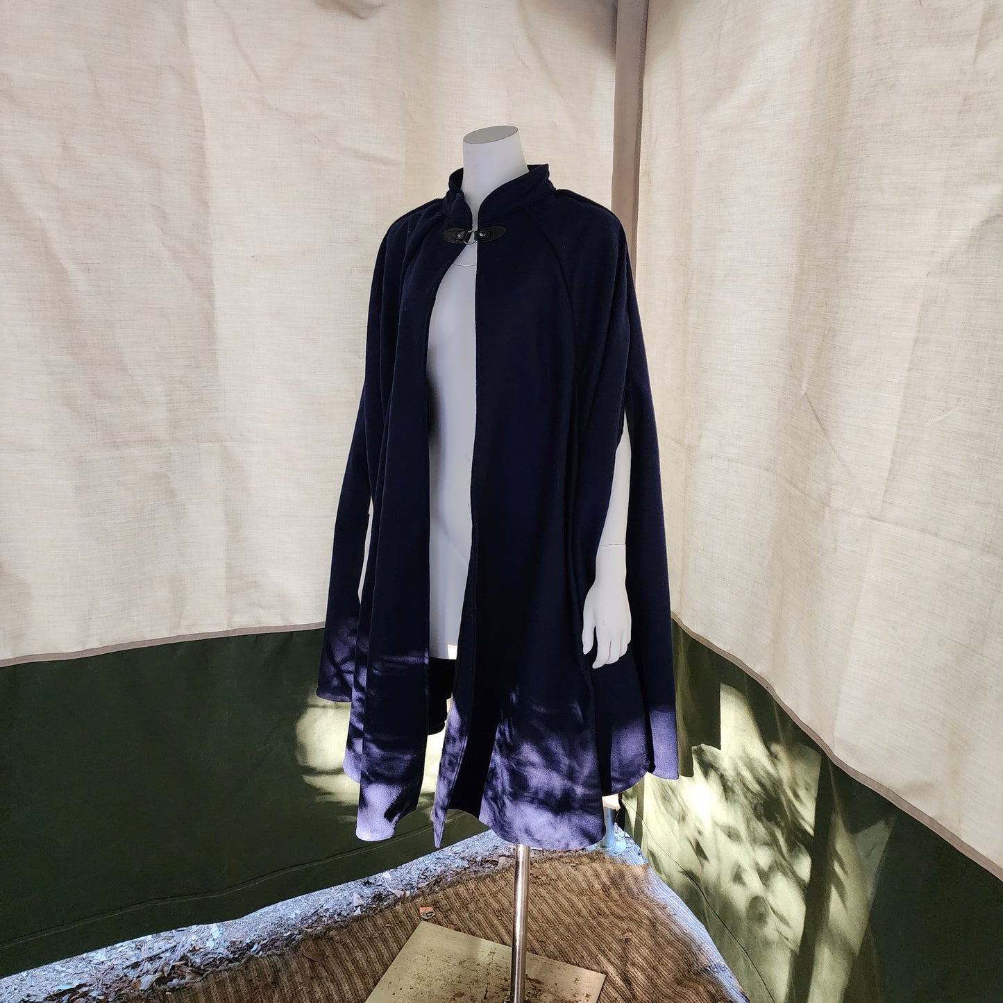Market Day Cape- Navy Wool Blend Cape, Mid Length, with Collar and Arm Slit