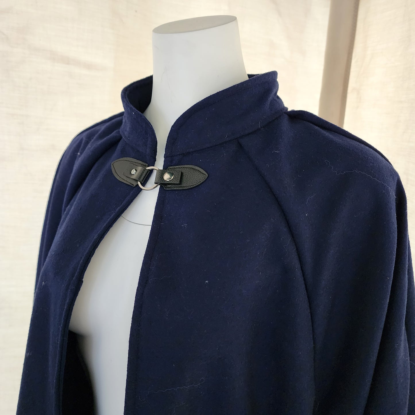 Market Day Cape- Navy Wool Blend Cape, Mid Length, with Collar and Arm Slit