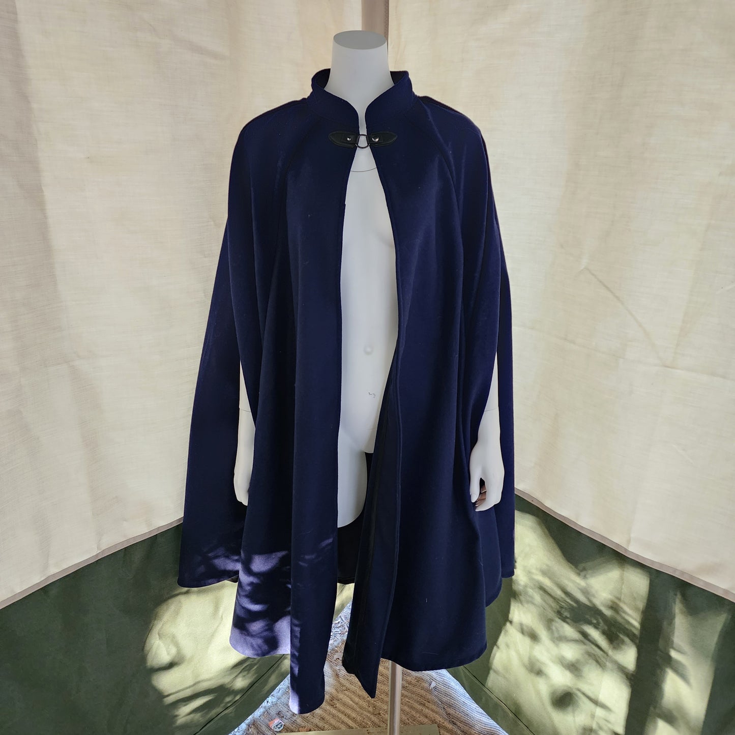 Market Day Cape- Navy Wool Blend Cape, Mid Length, with Collar and Arm Slit