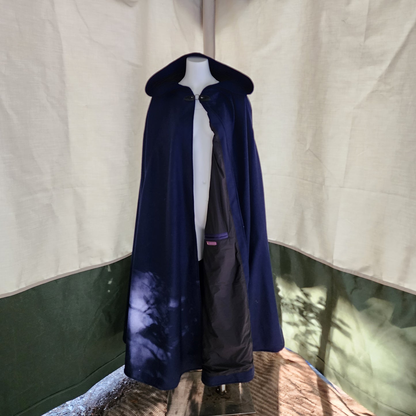 Winter Wanderer Cloak- Navy cloak with black water resistant lining