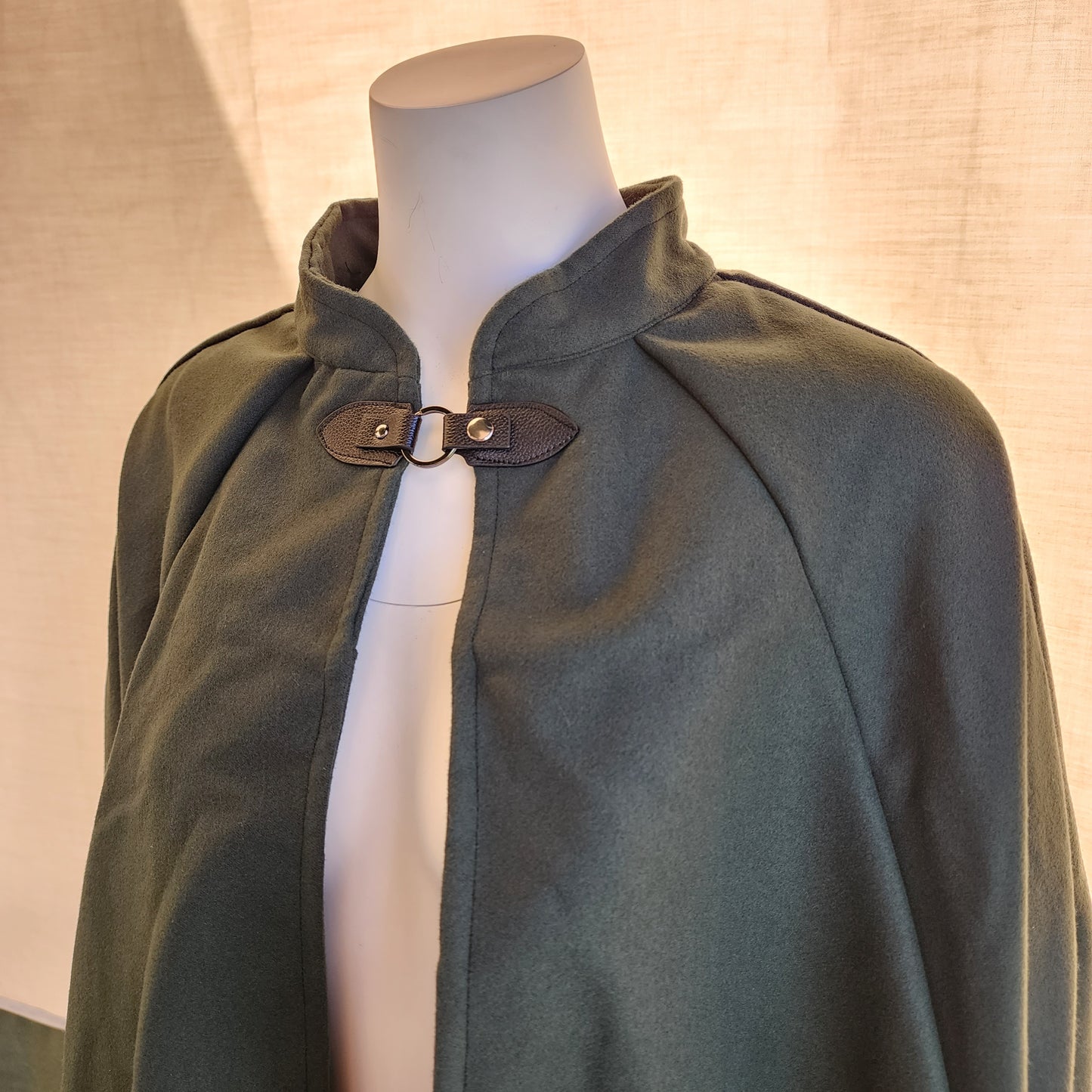 Market Day Cape- Forest Green Mid-Length Cape with Collar and Arm Slits