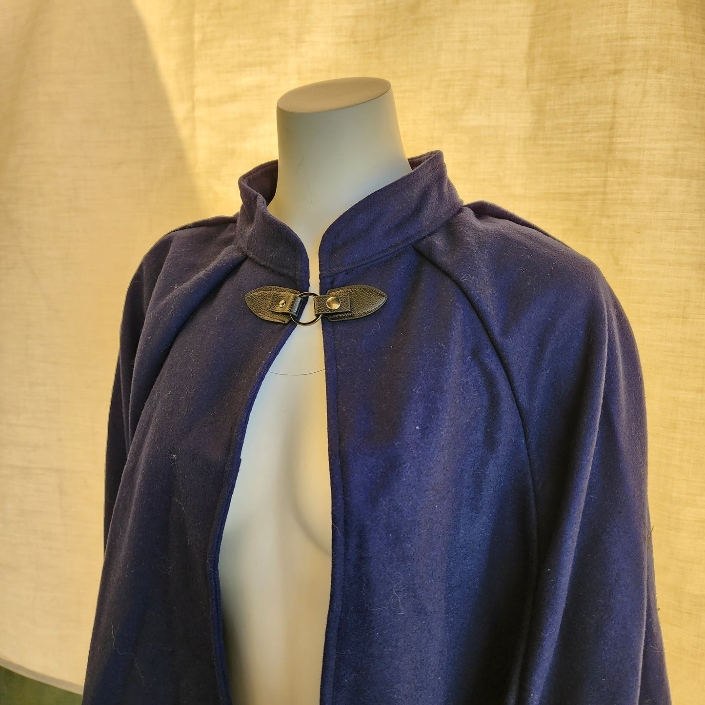 Market Day Cape- Navy Wool Blend Mid-Length Cape with Collar and Arm Slits