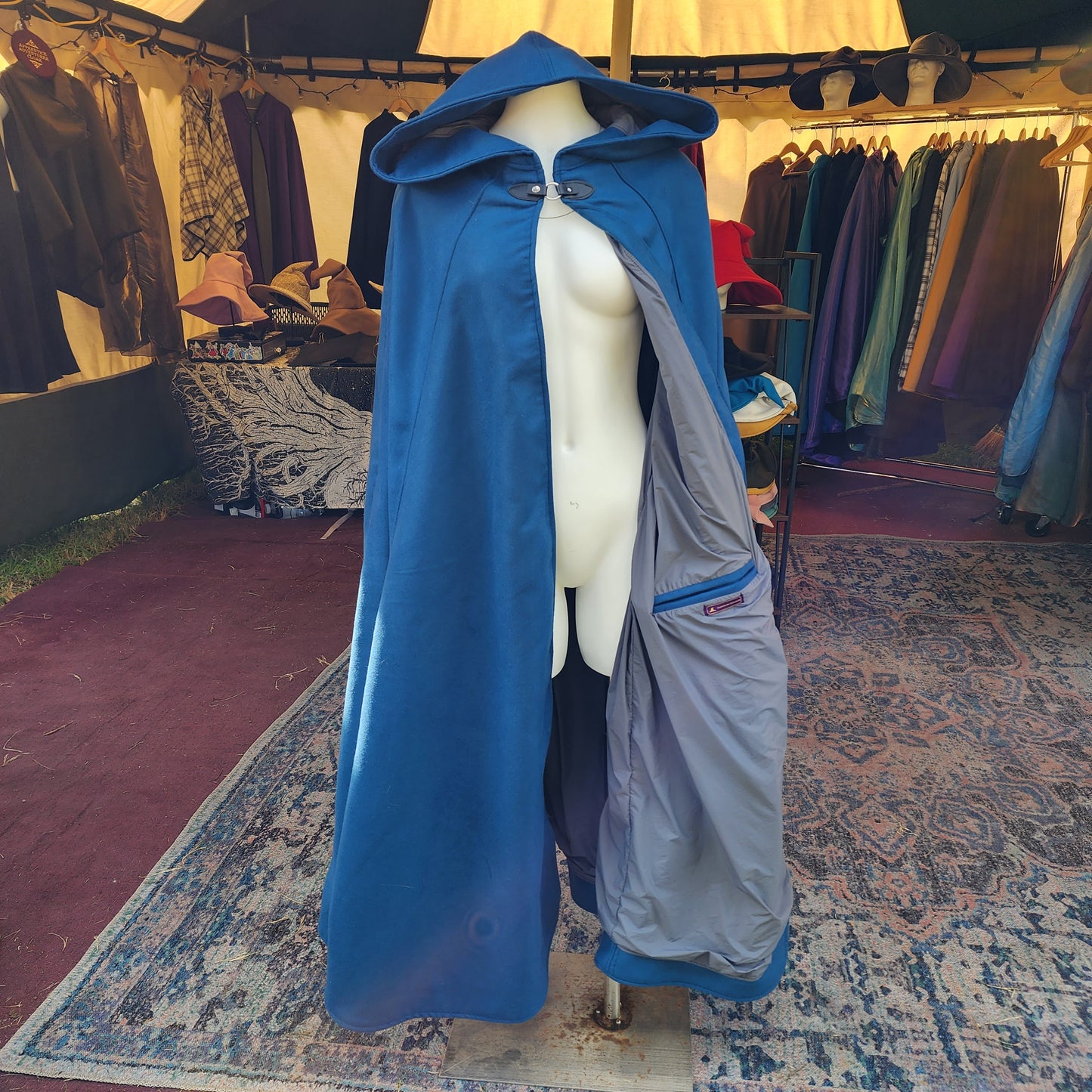 Winter Wanderer Cloak- Teal full circle cloak with Gret water resistant lining