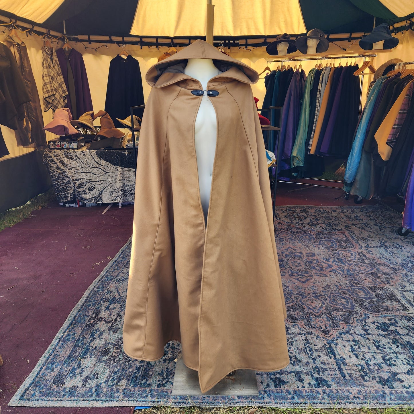 Winter Wanderer Cloak- Brown full circle cloak with Grey water resistant lining