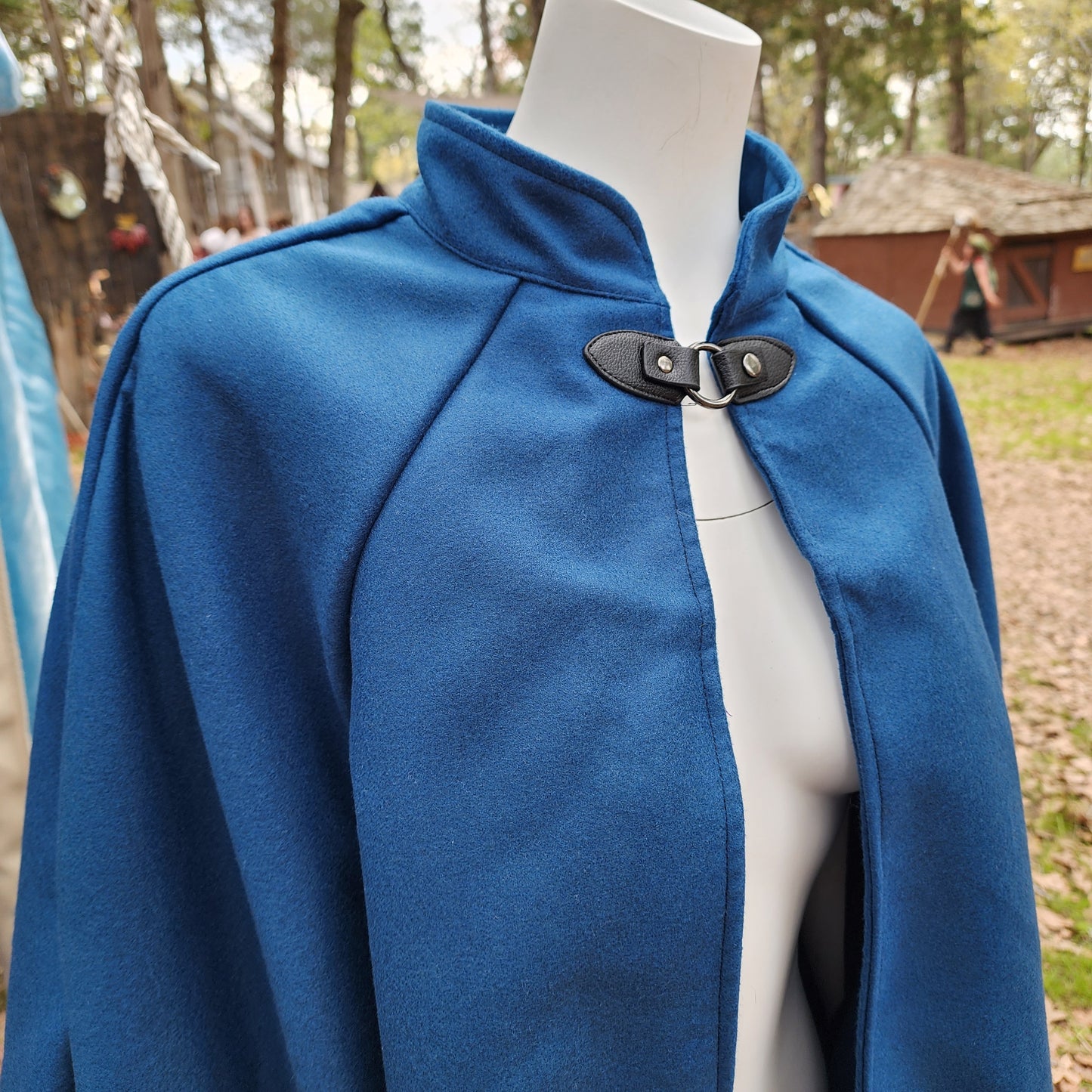 Market Day Cape- Teal Mid-Length Cape with Collar and Arm Slits