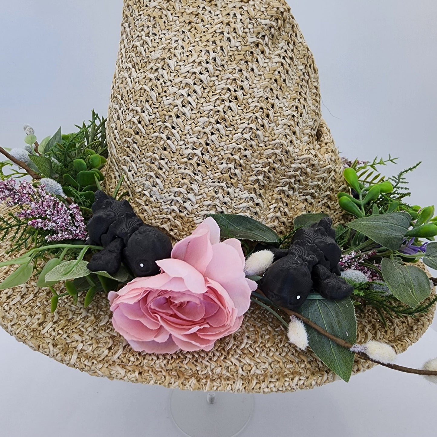 Baby Birds Floral Straw Witch Hat