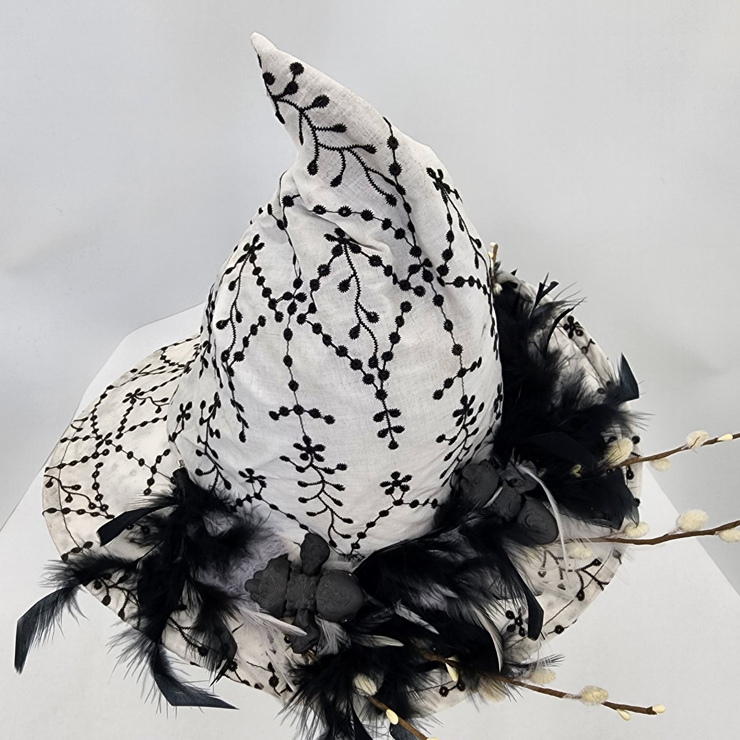 Baby Birds and Black Eyelet Floral Merry Mage Hat
