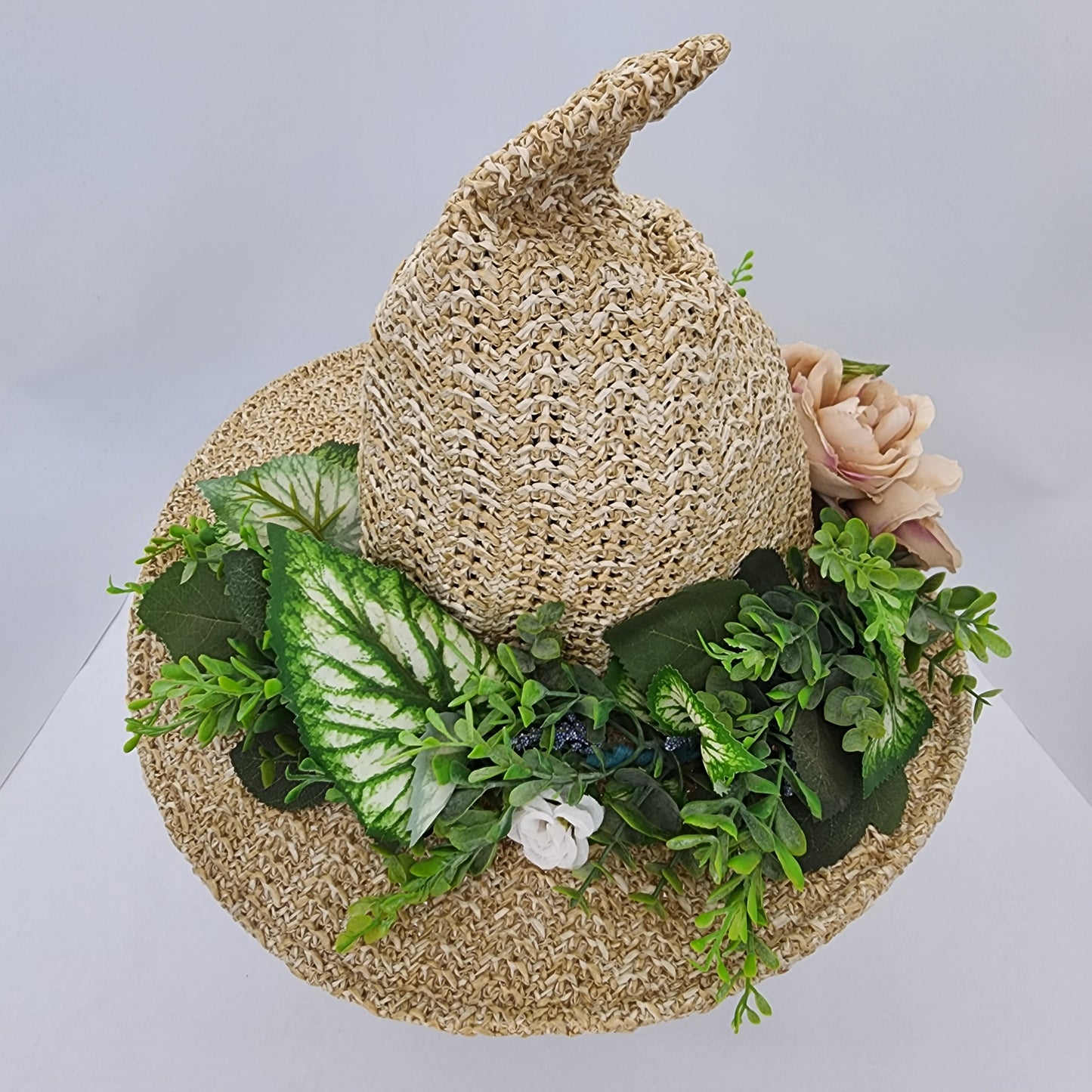 Floral Straw Witch Hat