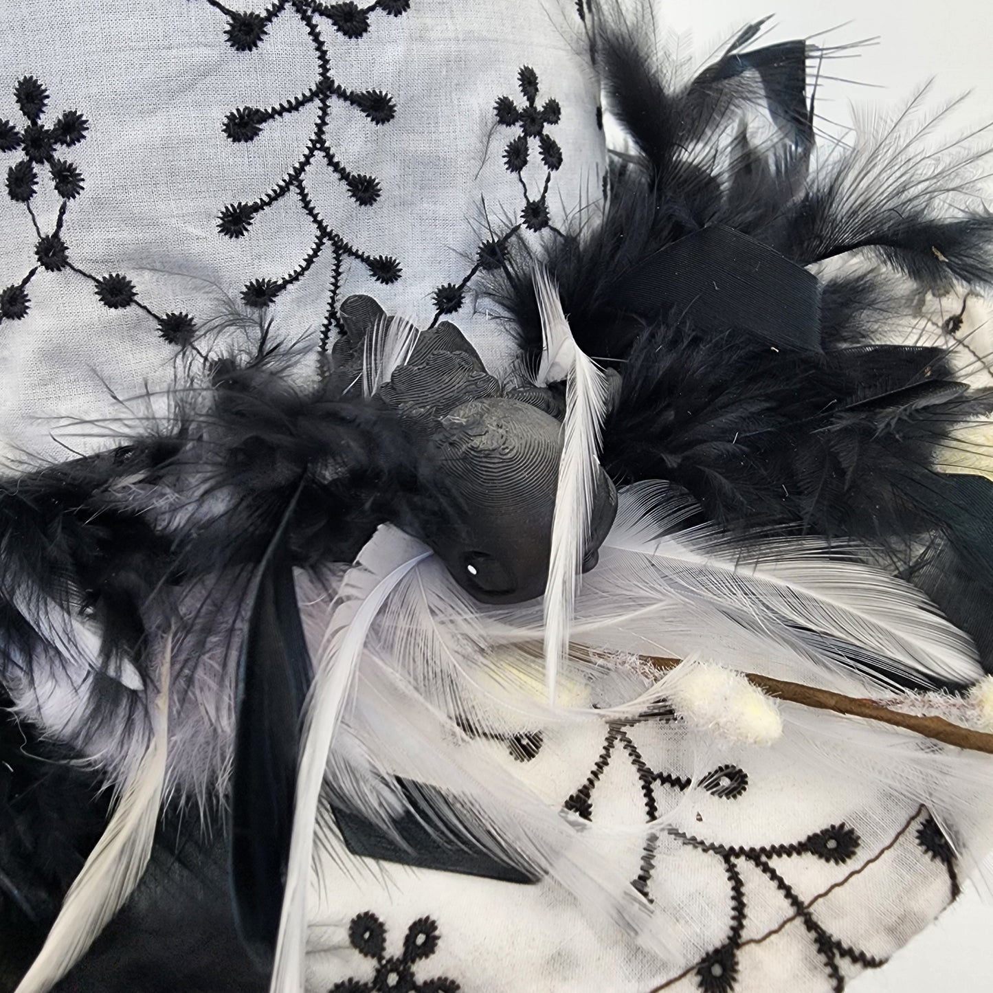 Baby Birds and Black Eyelet Floral Merry Mage Hat