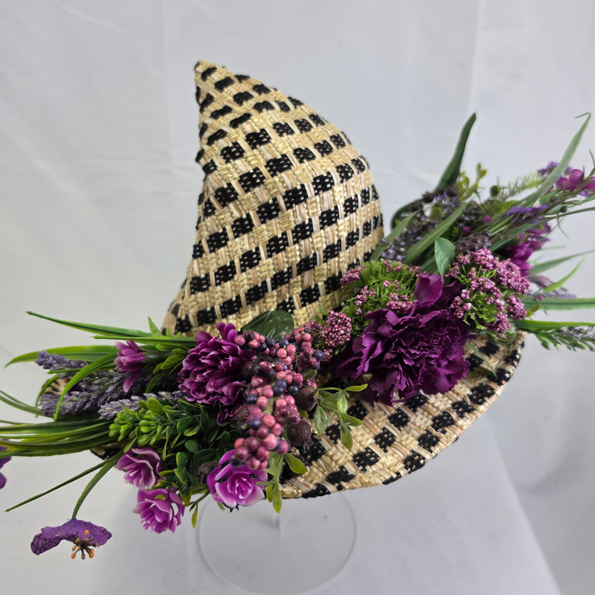 Floral Straw Witch Hat