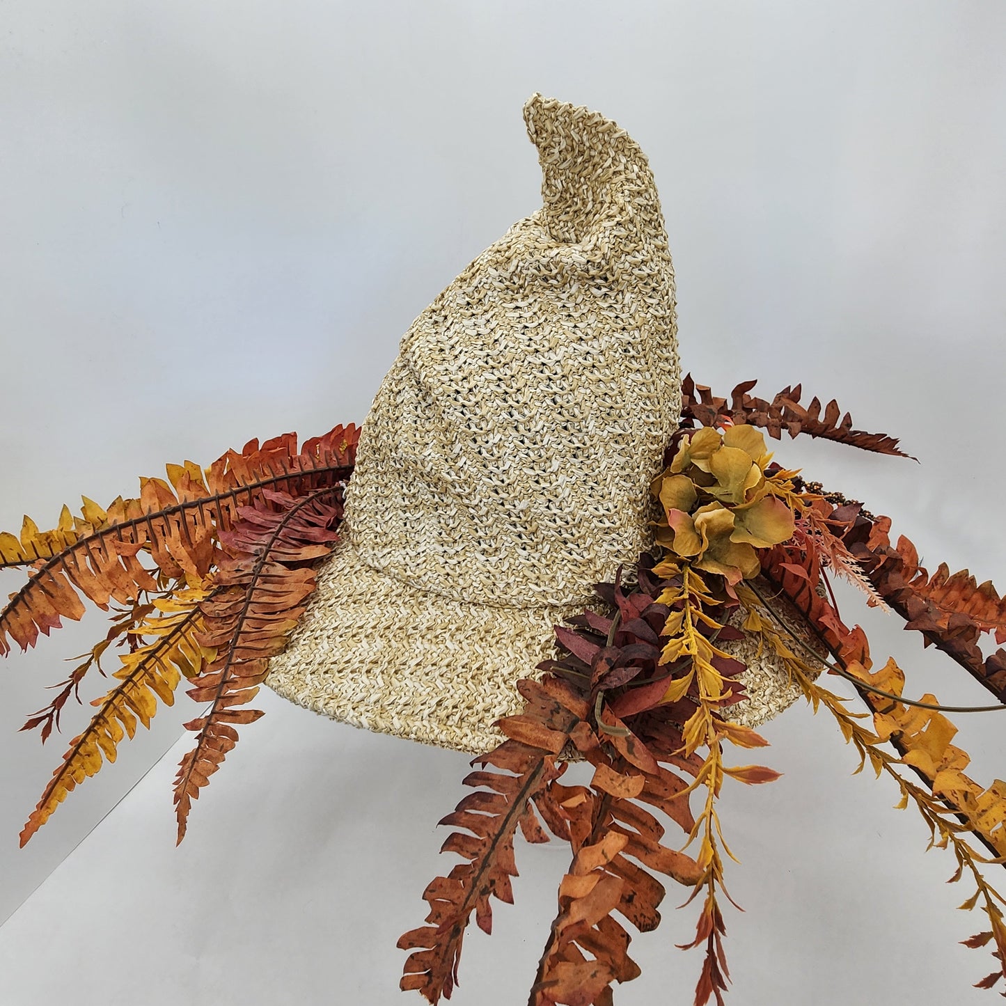 Fall Florals and Mushrooms Straw Witch Hat
