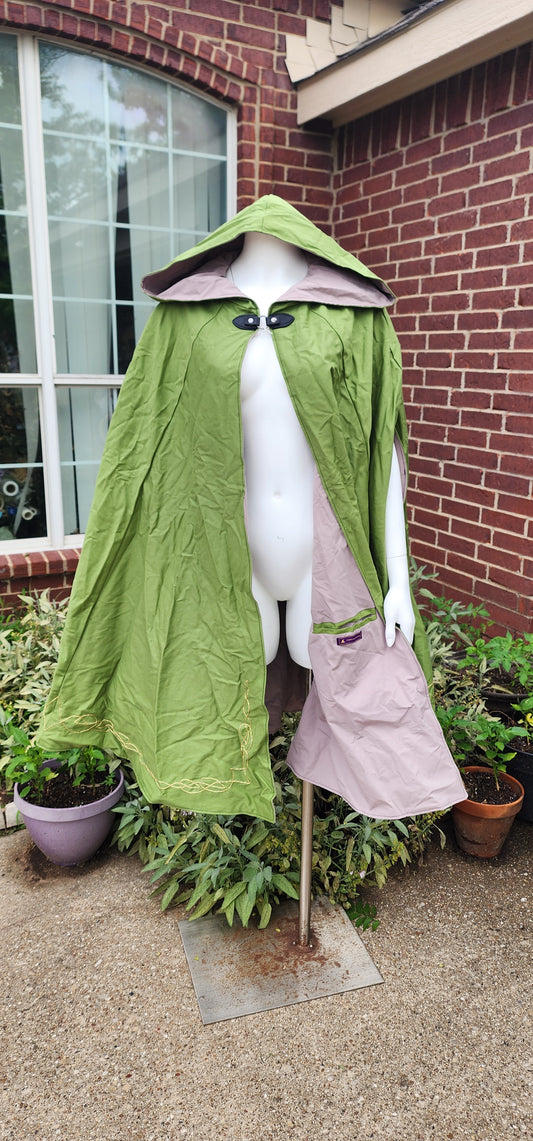 Sage with Taupe Lining and Gold Embellishment- Traveler's Cloak