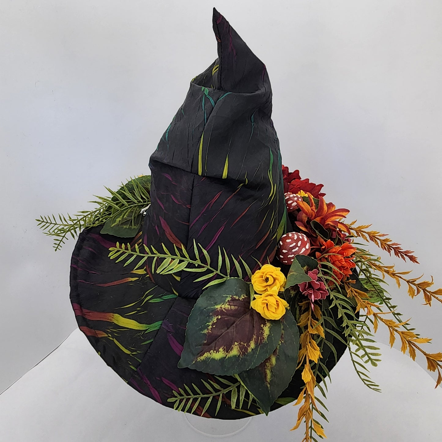 Black Rainbow with Mushrooms Floral Merry Mage Hat