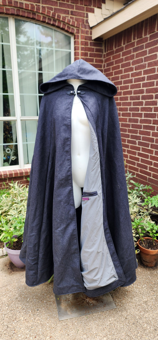 Charcoal Cloak with Grey Water Resistant Lining Winter Wanderer Cloak