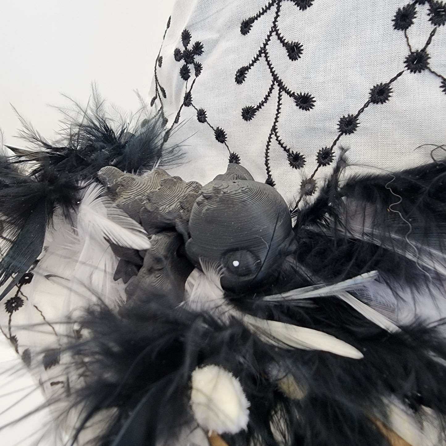 Baby Birds and Black Eyelet Floral Merry Mage Hat