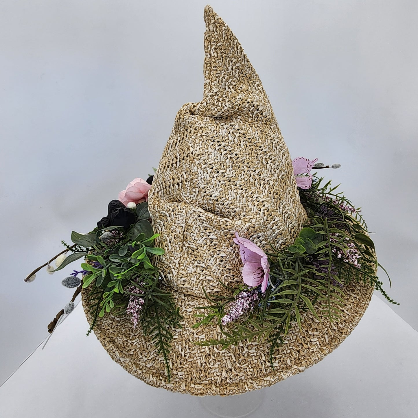 Baby Birds Floral Straw Witch Hat