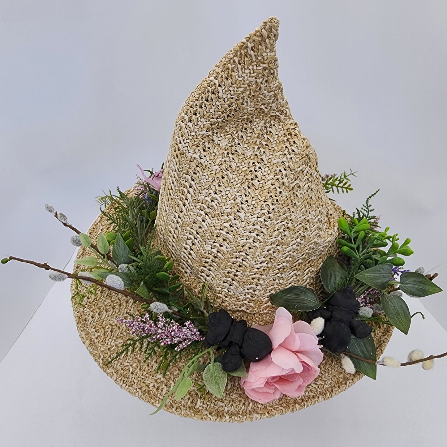 Baby Birds Floral Straw Witch Hat