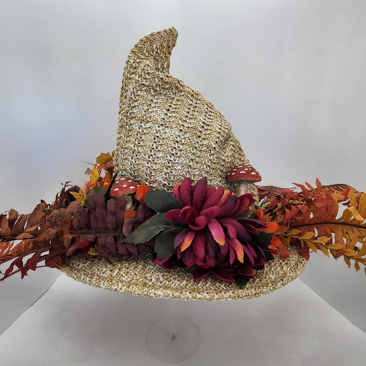 Fall Florals and Mushrooms Straw Witch Hat