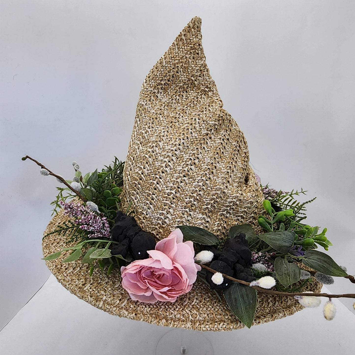 Baby Birds Floral Straw Witch Hat