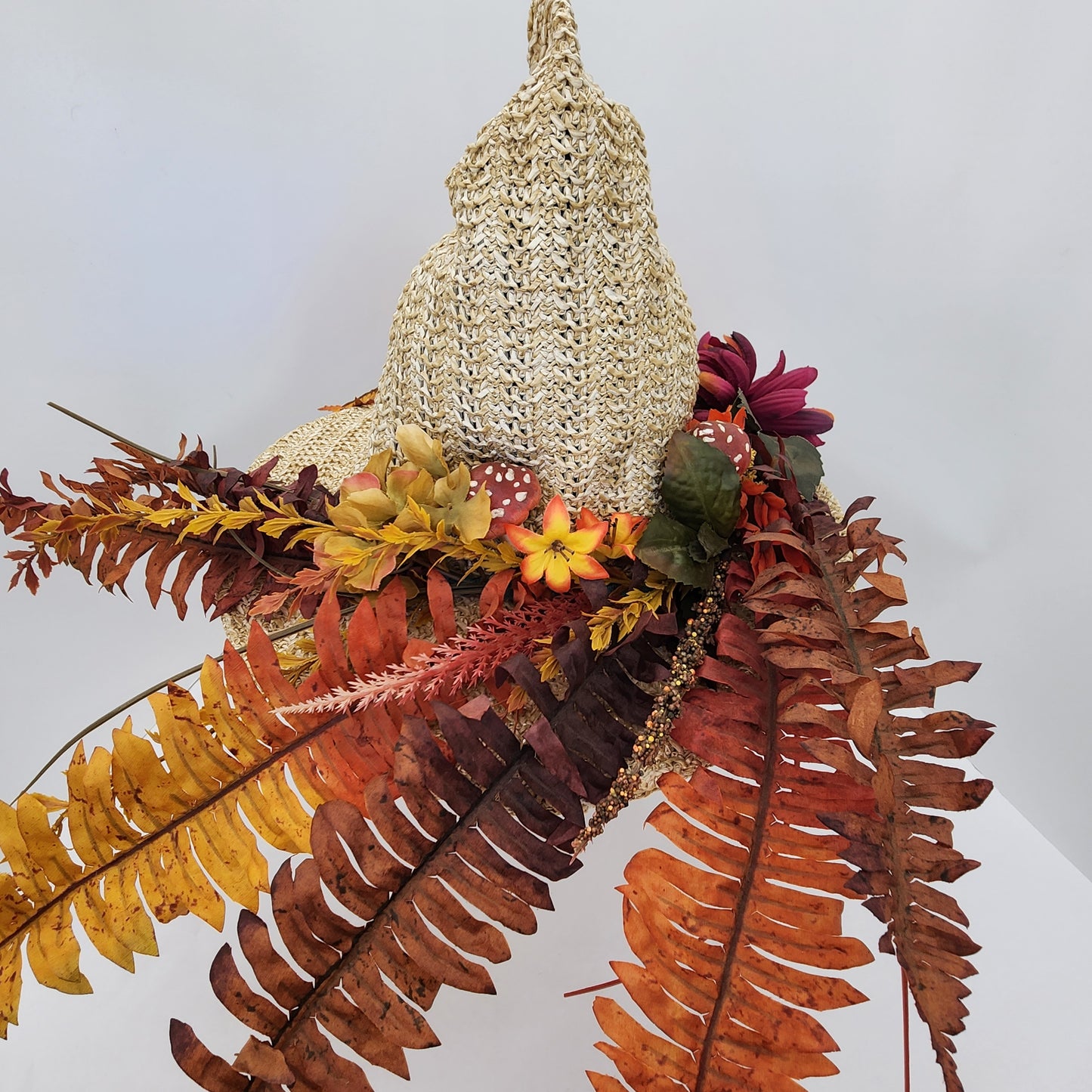 Fall Florals and Mushrooms Straw Witch Hat