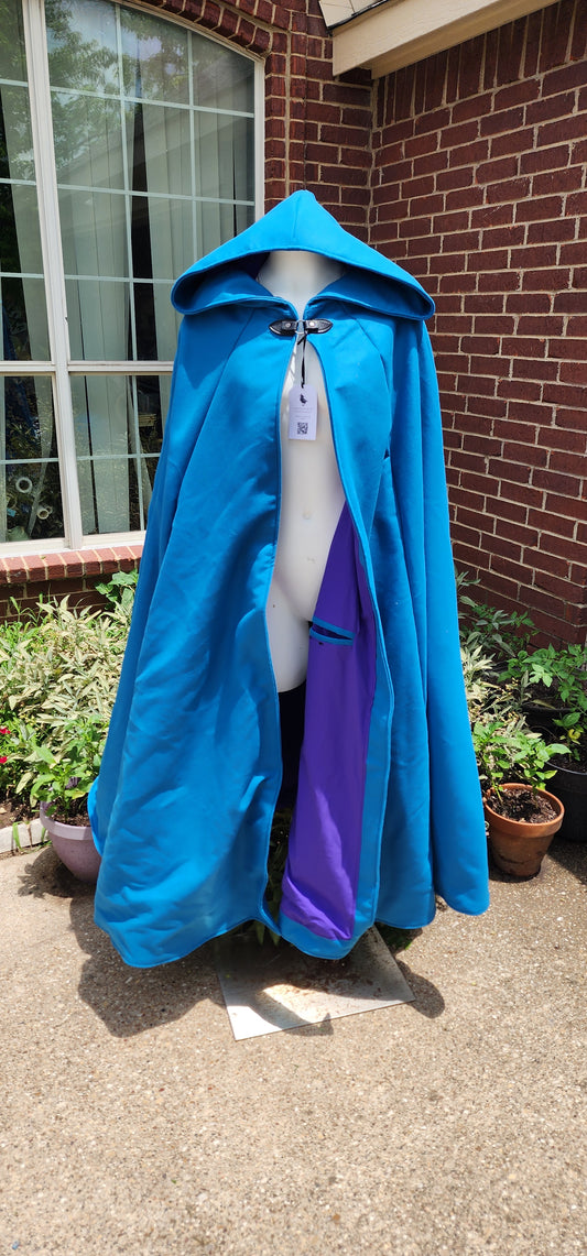 Turquoise Cloak with Royal Purple Water Resistant Lining Winter Wanderer Cloak