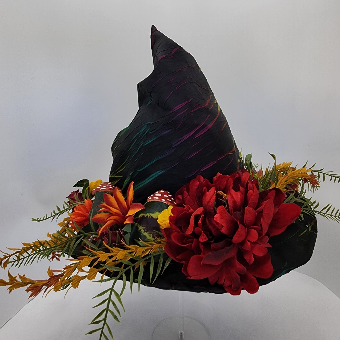 Black Rainbow with Mushrooms Floral Merry Mage Hat