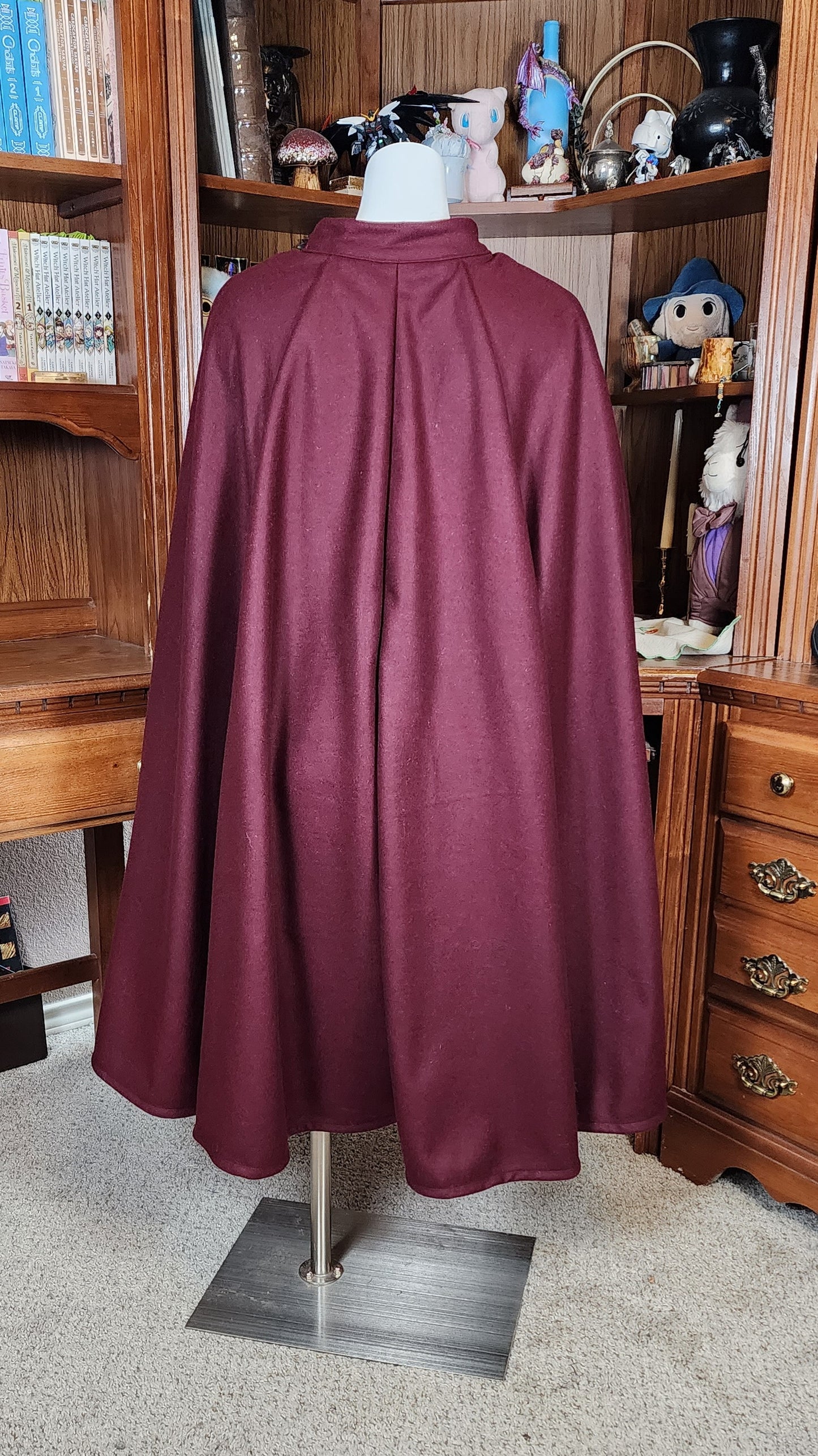 Market Day Cape- Burgundy Mid-Length Cape with Collar and Arm Slits
