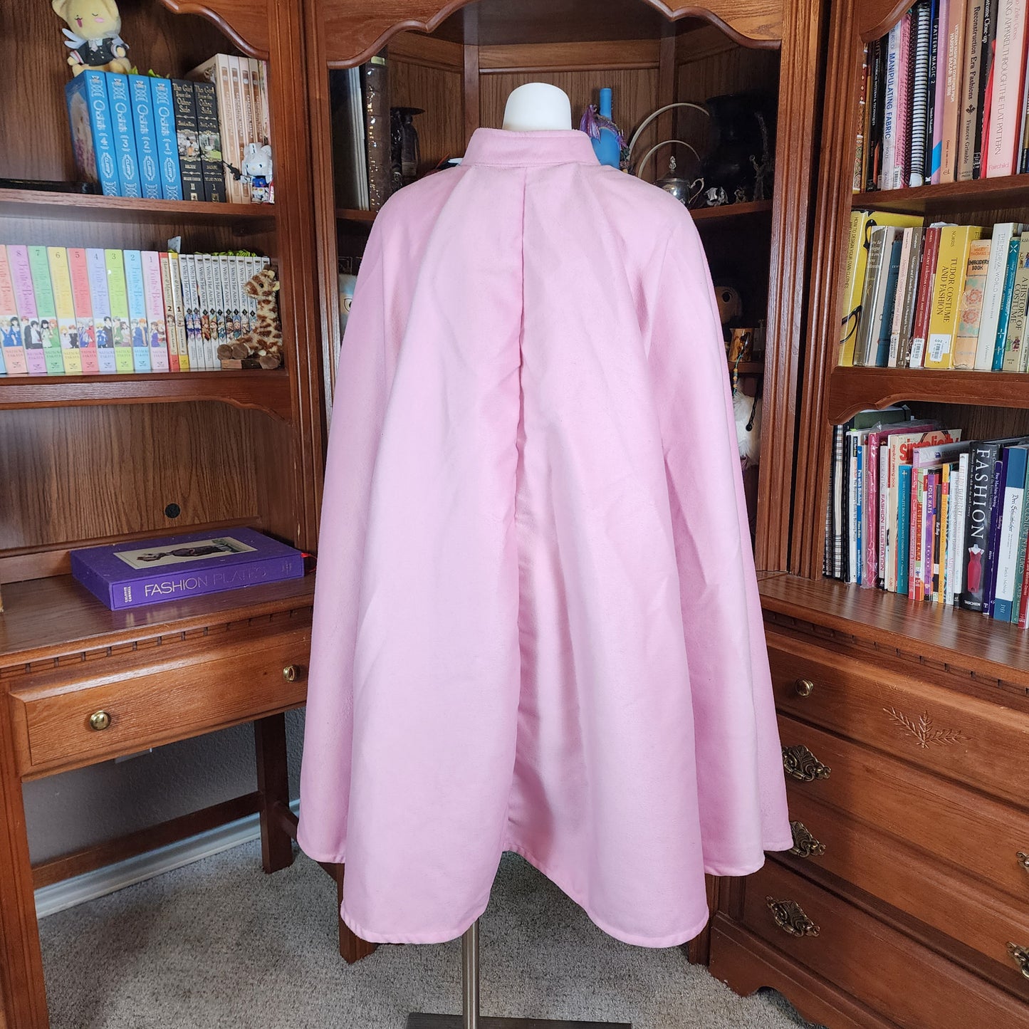 Market Day Cape- Powder Pink Mid-Length Cape with Collar and Arm Slits