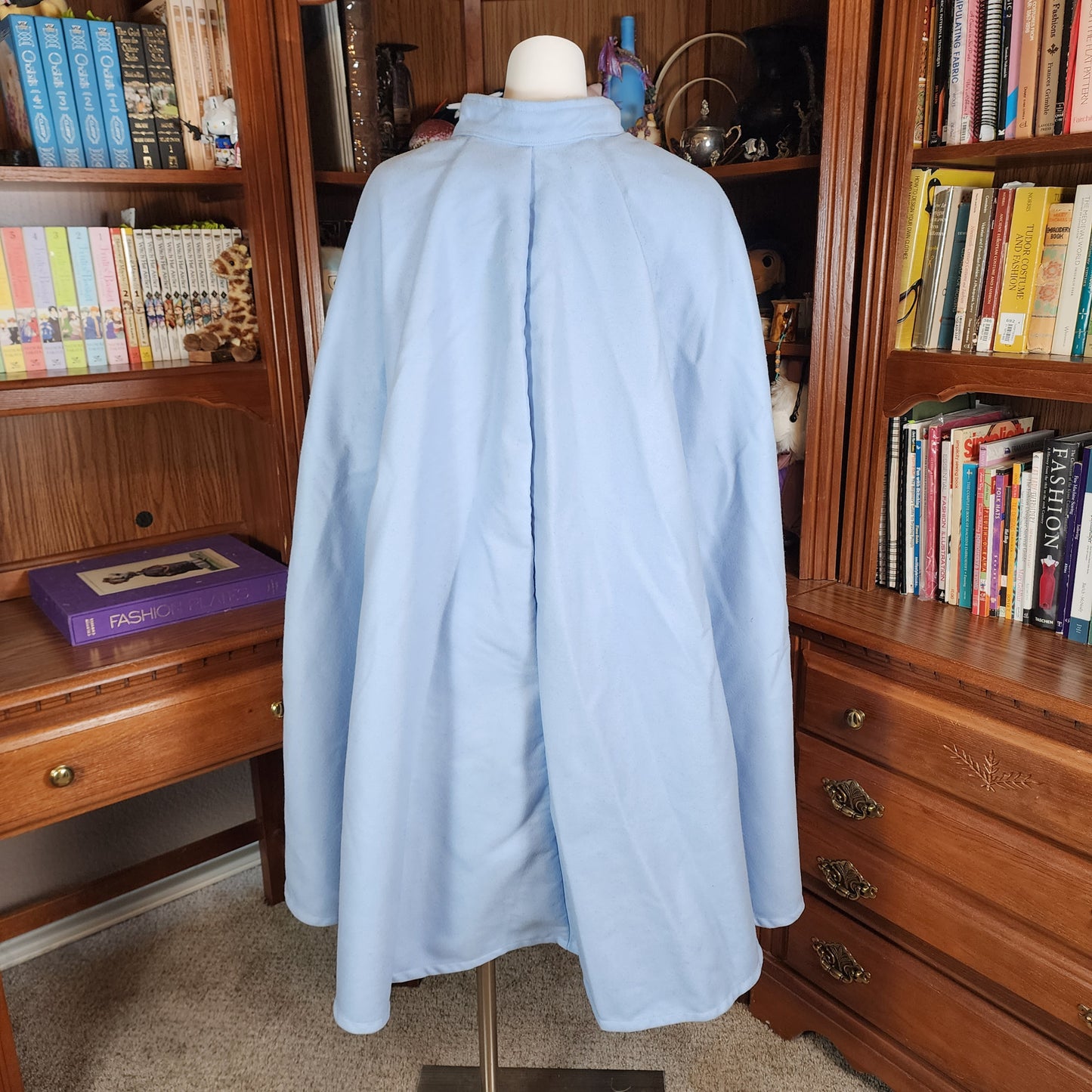 Market Day Cape- Sky Blue Mid-Length Cape with Collar and Arm Slits