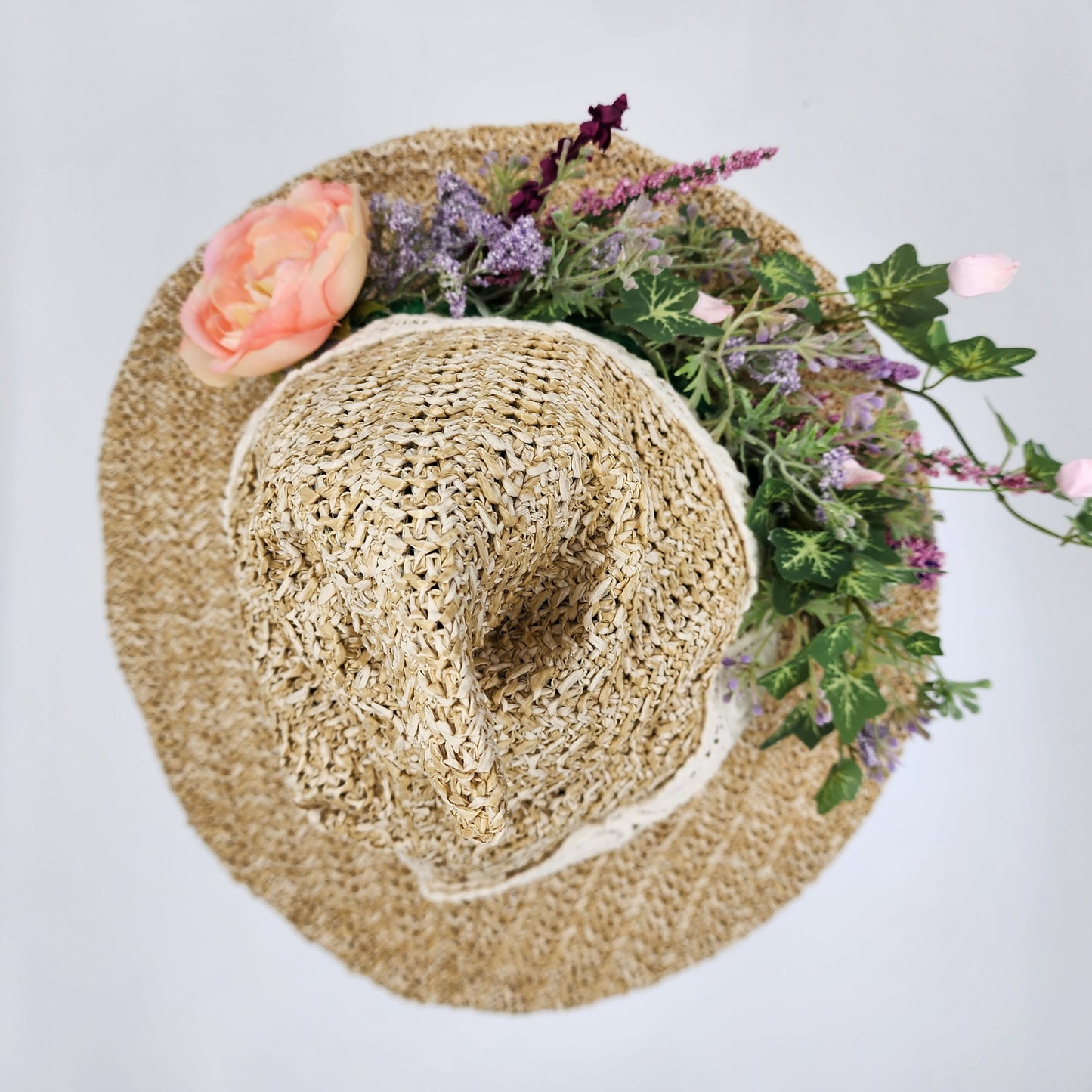 S201- Straw witch hat with floral decoration
