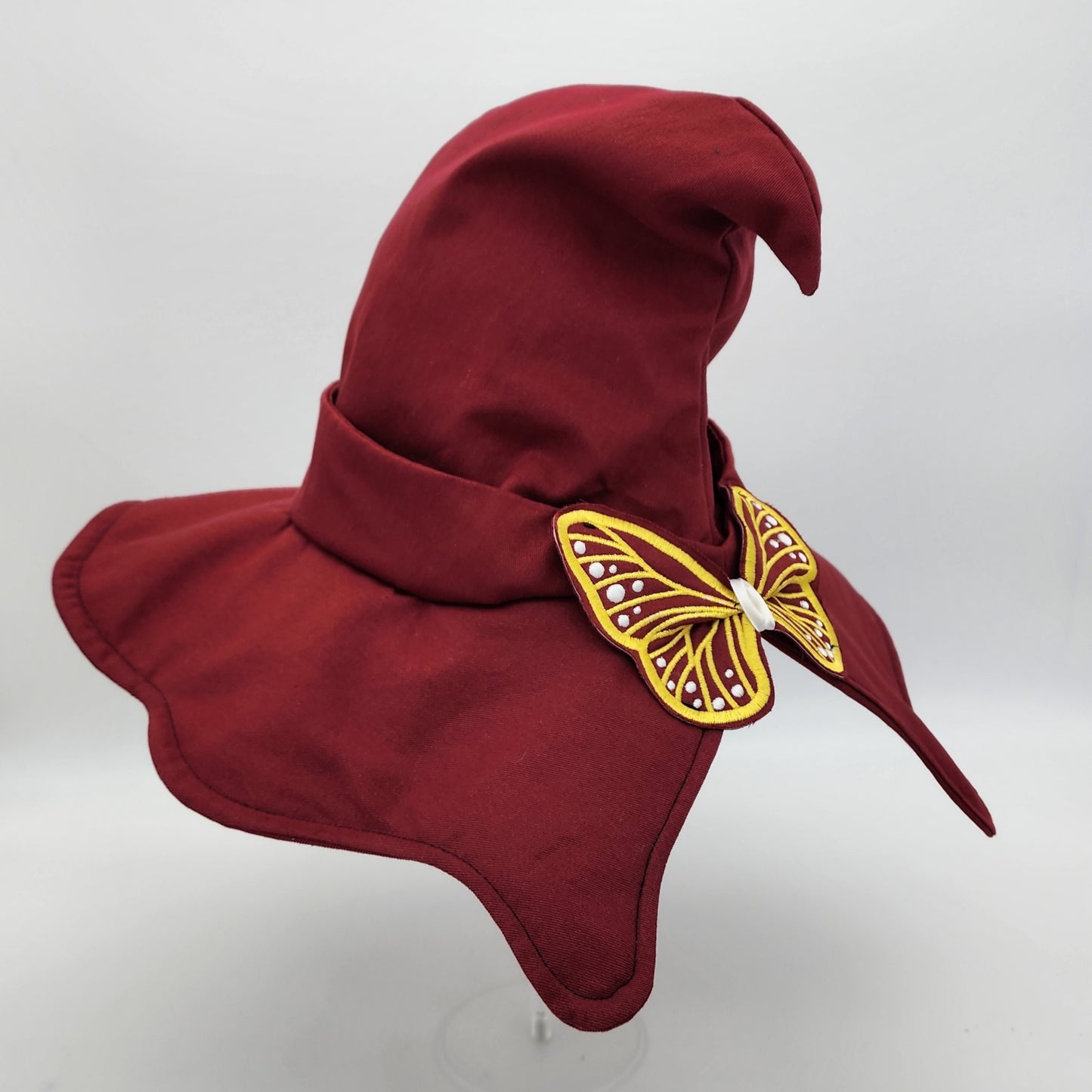 Butterfly Witch Hat- Red with Gold and White Embroidery