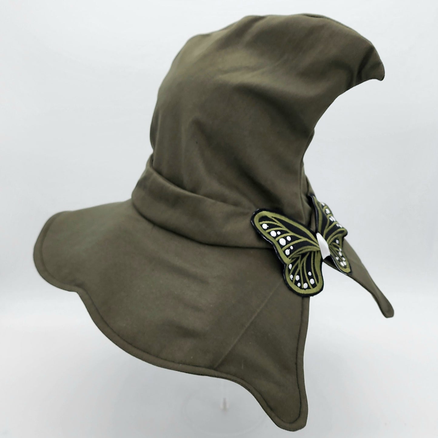 Butterfly Witch Hat- Olive Green with Olive and White Embroidery