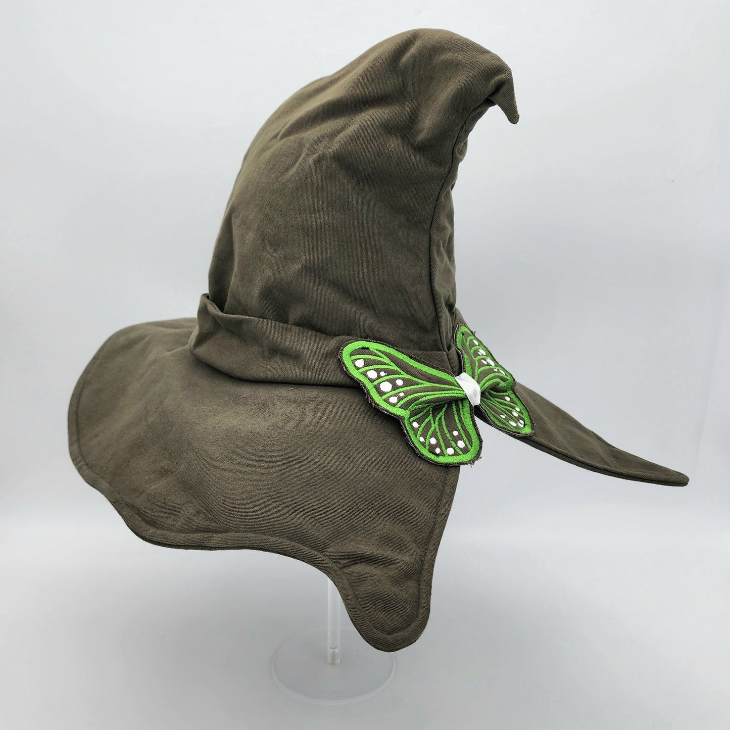 Butterfly Witch Hat- Olive Green with Green and White Embroidery