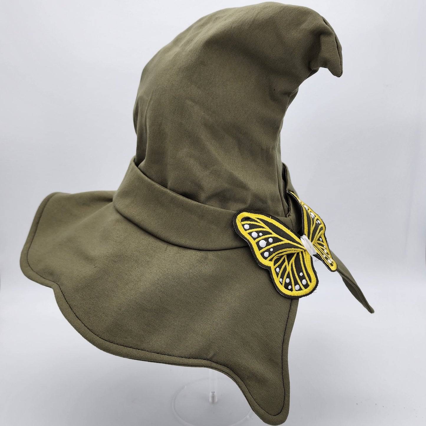 Butterfly Witch Hat- Olive Green with Gold and White Embroidery