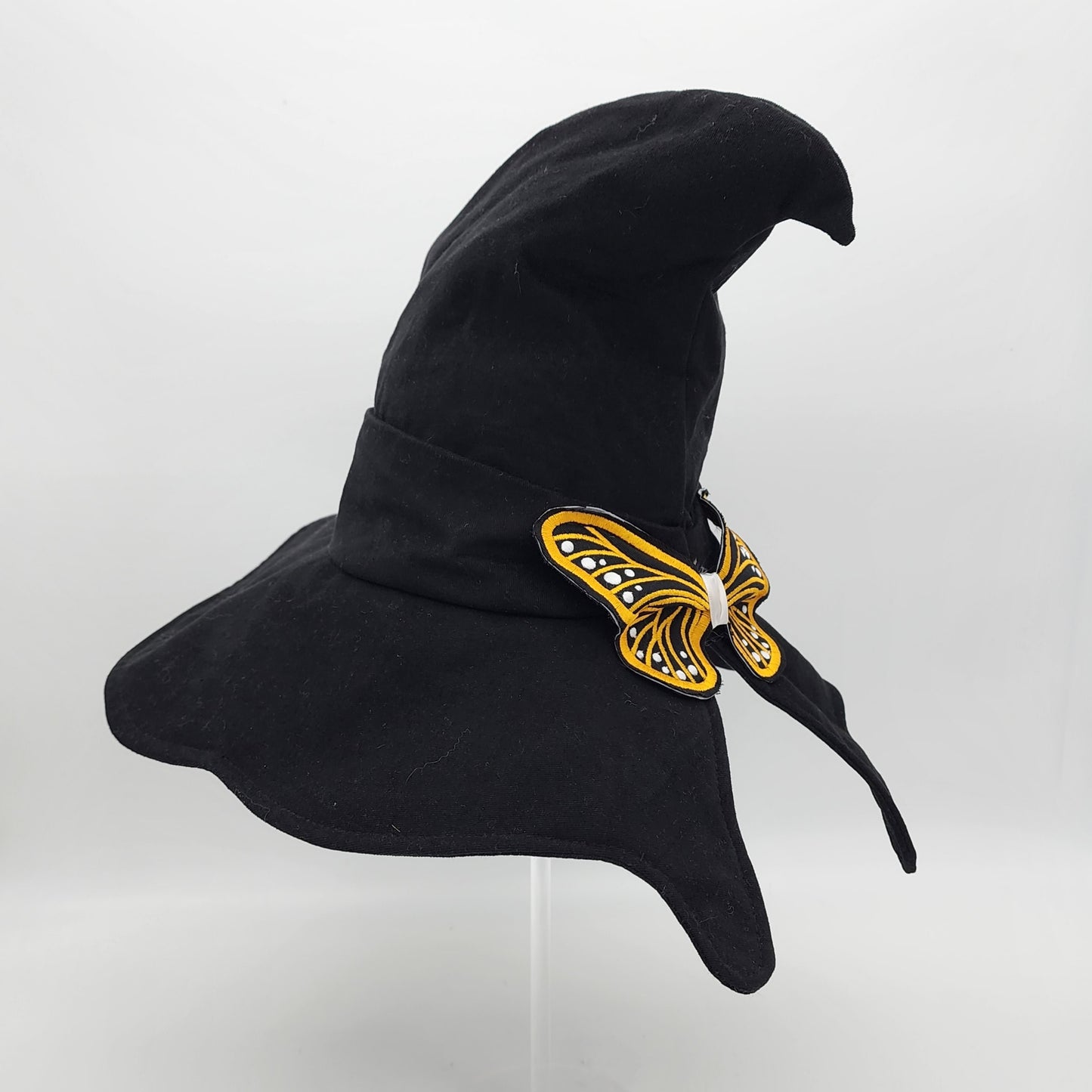 Butterfly Witch Hat- Black with Gold and White Embroidery