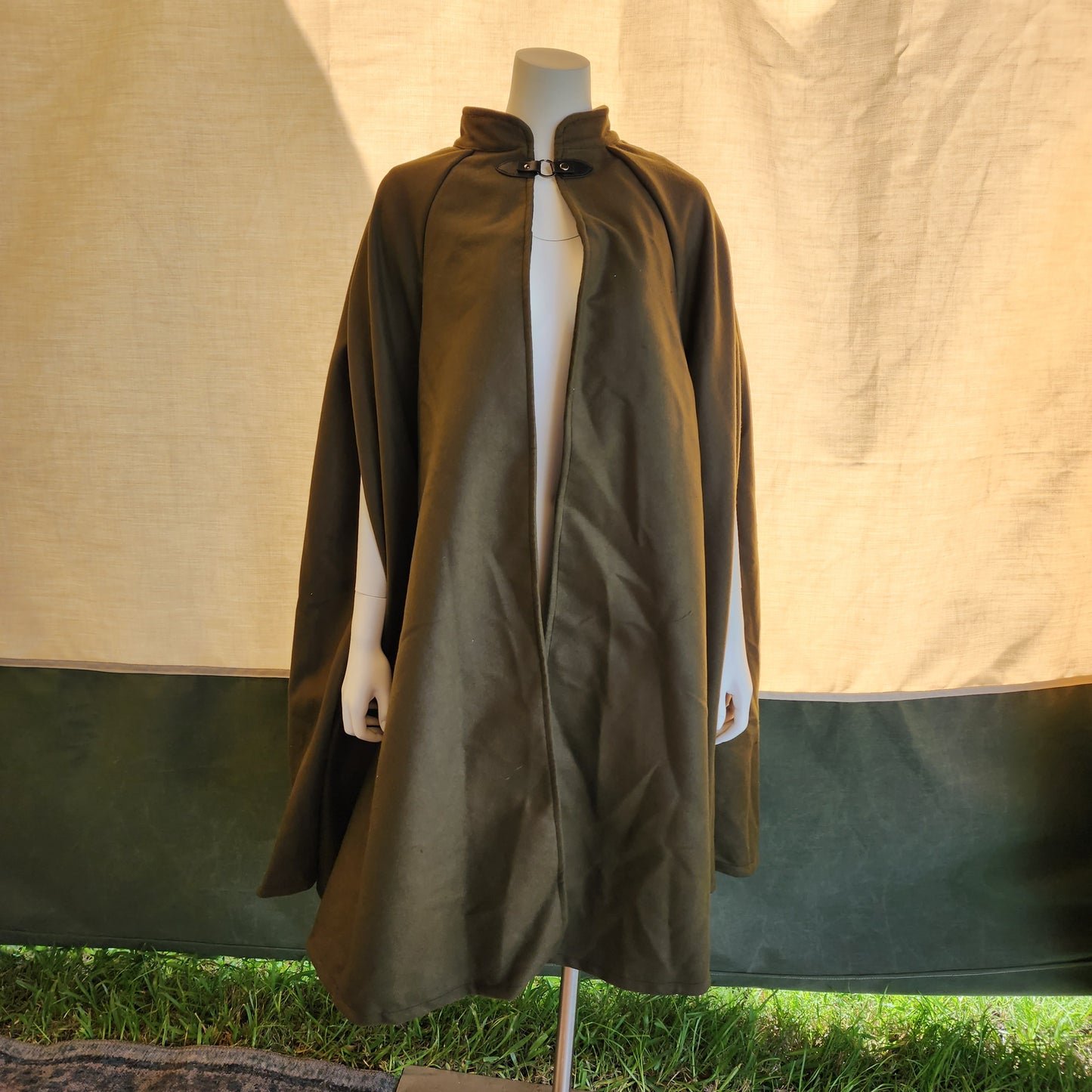 Market Day Cape- Olive Mid-Length Cape with Collar and Arm Slits