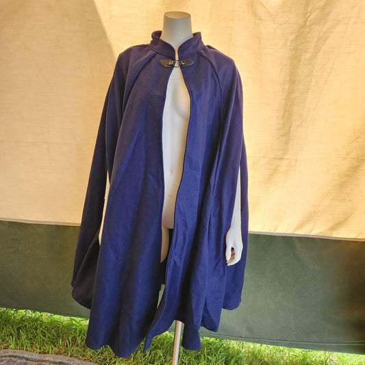 Market Day Cape- Navy Wool Blend Mid-Length Cape with Collar and Arm Slits