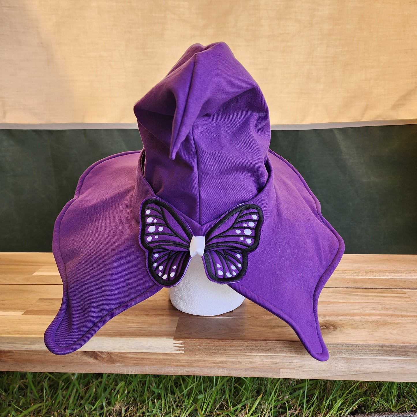 Butterfly Witch Hat- Royal Purple with Black and White Embroidery